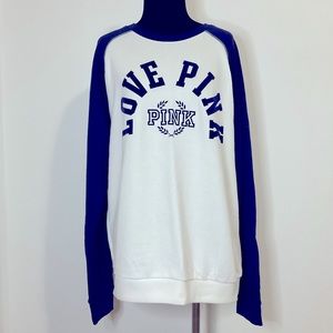 LOVE PINK Victoria’s Secret White/Blue Crewneck Sweatshirt